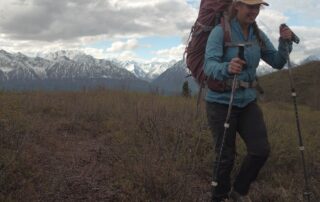 mountains person with backpack on